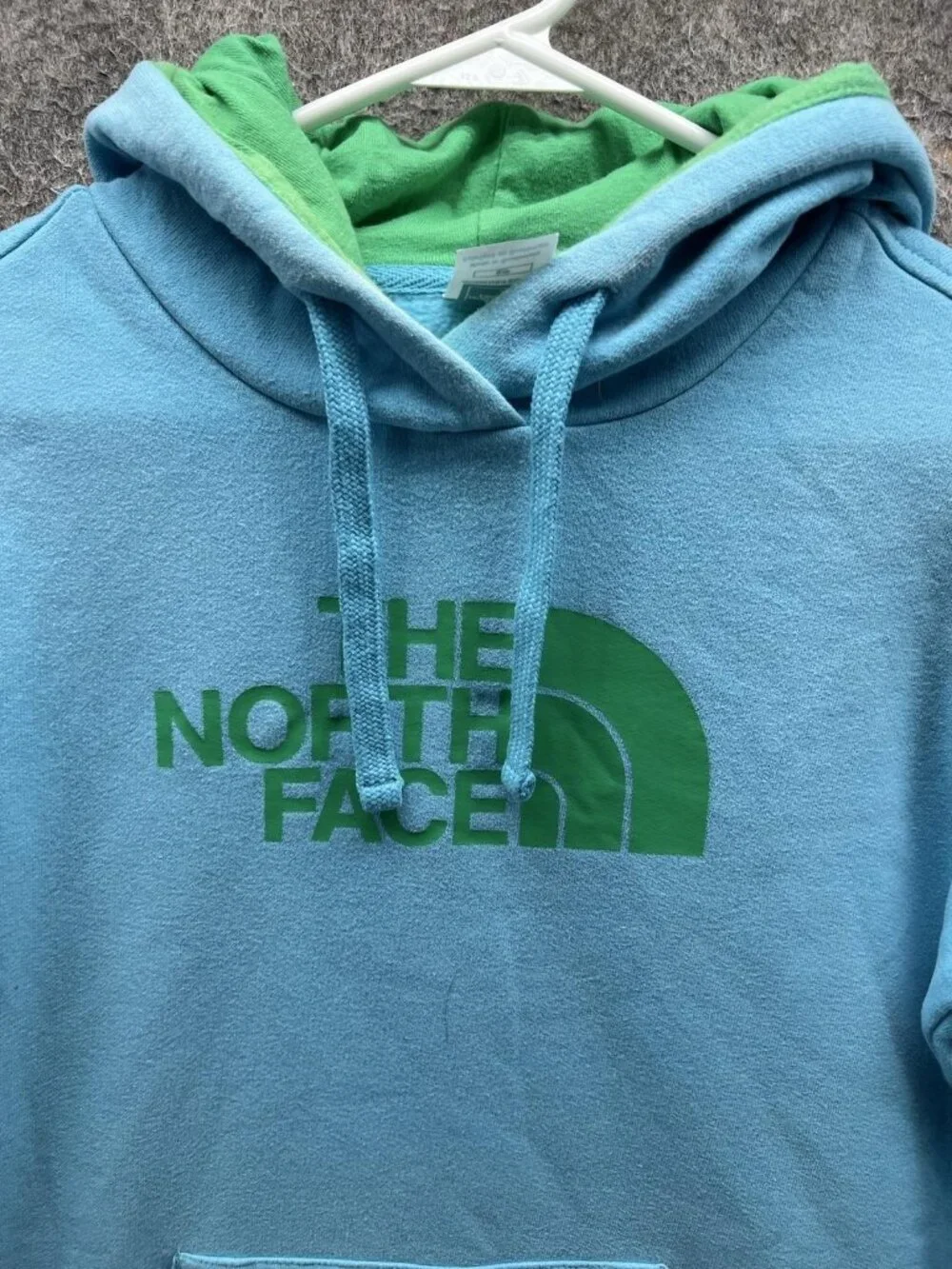 The North Face Hoodie Womens Small Blue Fleece Logo Pullover Kangaroo Pocket